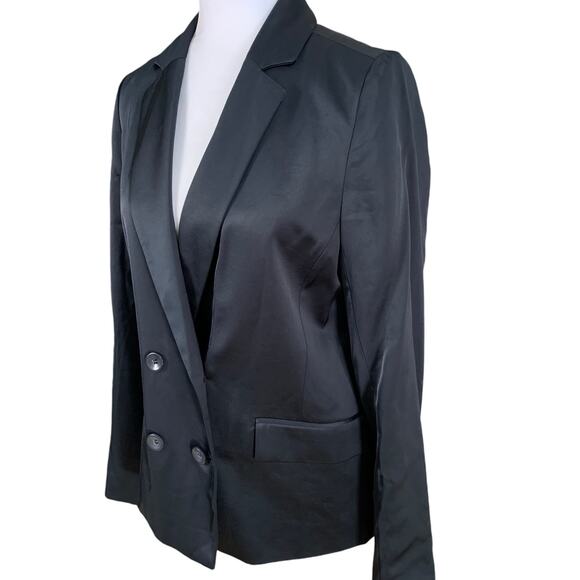 NEW Chelsea28 Size S Double Breasted Satin Blazer Jacket Black Career Evening - Picture 1 of 11